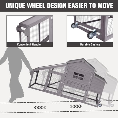 Chicken Coop with Wheels, Mobile Outdoor Chicken House with Leakproof Pull-on Tray, Nesting Box, Waterproof Roof - Red
