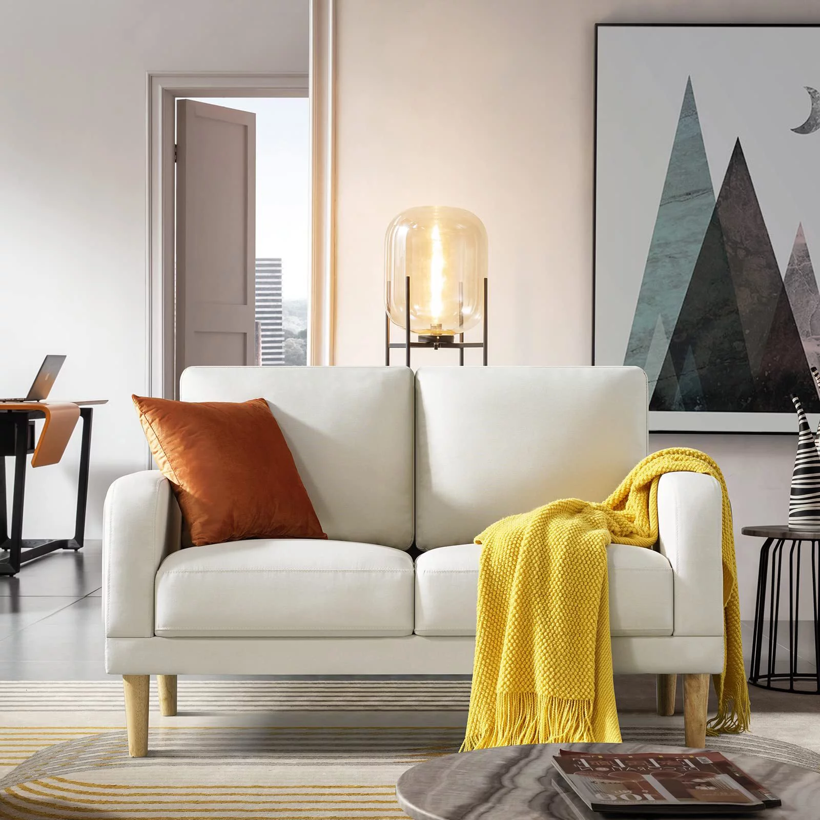 Husbedom 50" Small Modern Loveseat Sofa, Mid-Century Upholstered Loveseat 2-Seater Button Tufted Sofa Coach with 2 Removable Backs for Small Spaces