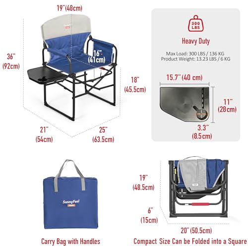 SUNNYFEEL Oversized Camping Directors Chair 2 Pack, Portable Folding Lawn Chairs for Adults Heavy Duty with Side Table,Pocket for Beach, Fishing
