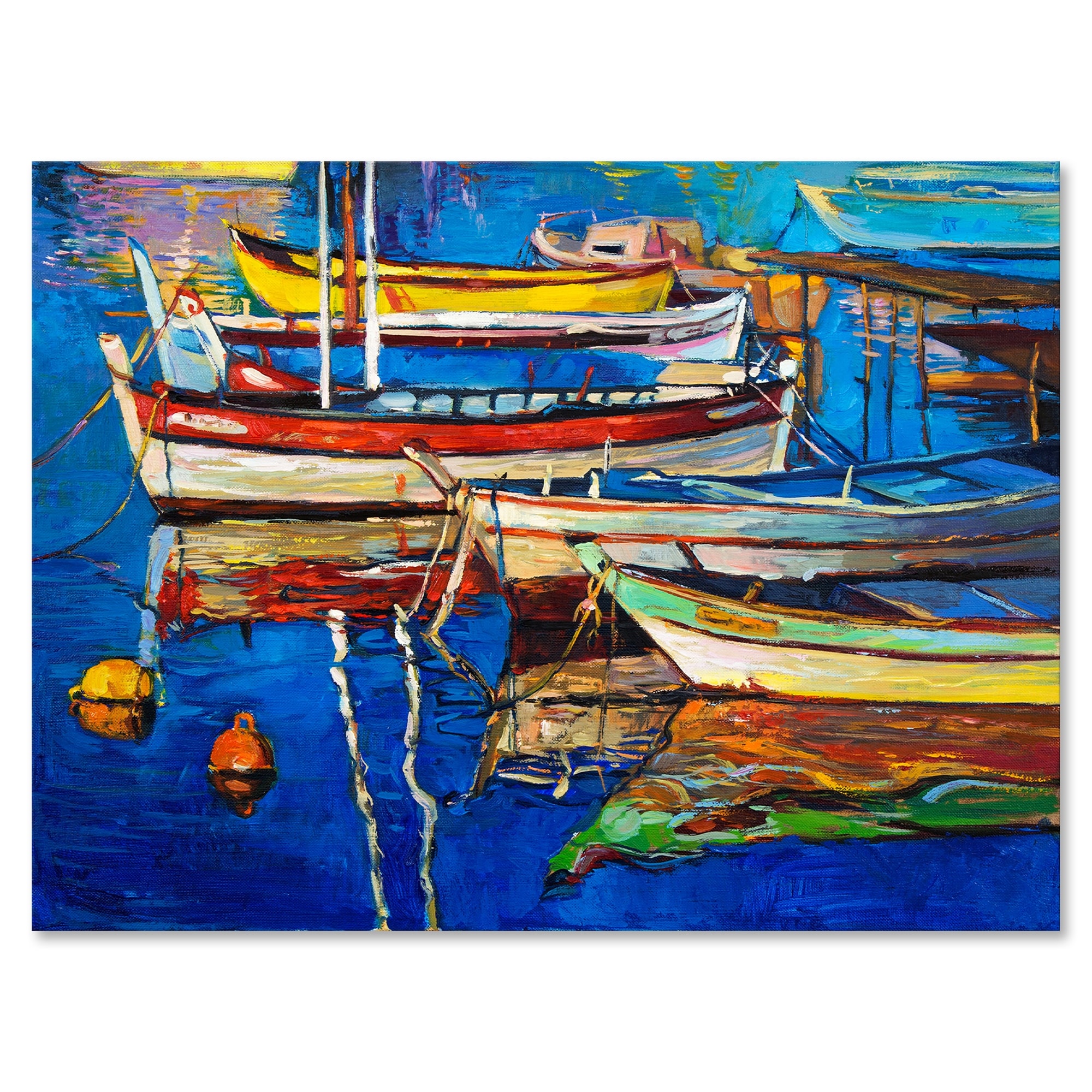 DESIGN ART Designart "Boats Resting On The Water Near Coastal Town II" Nautical & Coastal Canvas Wall Art Print 12 in. wide x 8 in. high