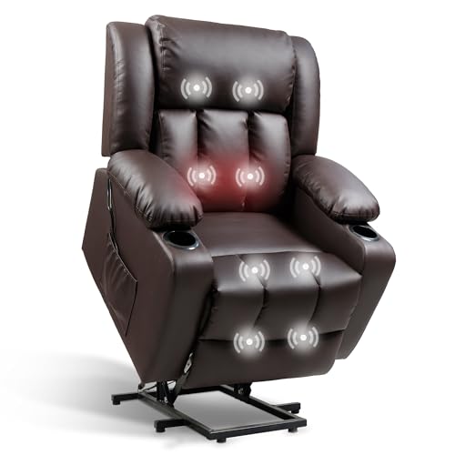 FLEXISPOT XL31 Power Lift Recliner Chair for Elderly, Electric Lift Chair with Massage & Heat, PU Leather Reclining Sofa w/Cup Holders
