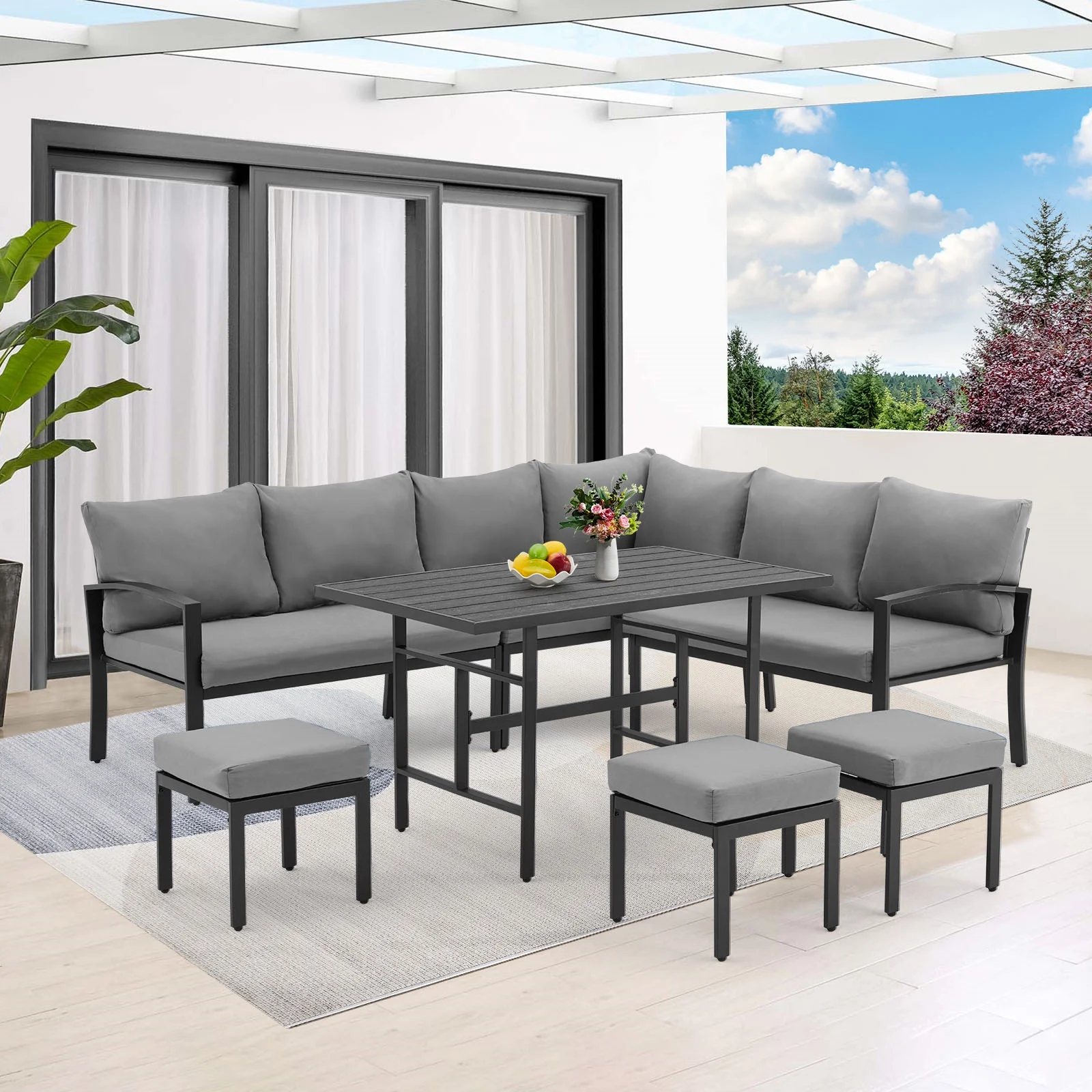 AECOJOY 7 Pieces Metal Patio Furniture Sets on sale Patio Conversation Set Outdoor Sectional Sofa Metal Dining Furniture, Gray