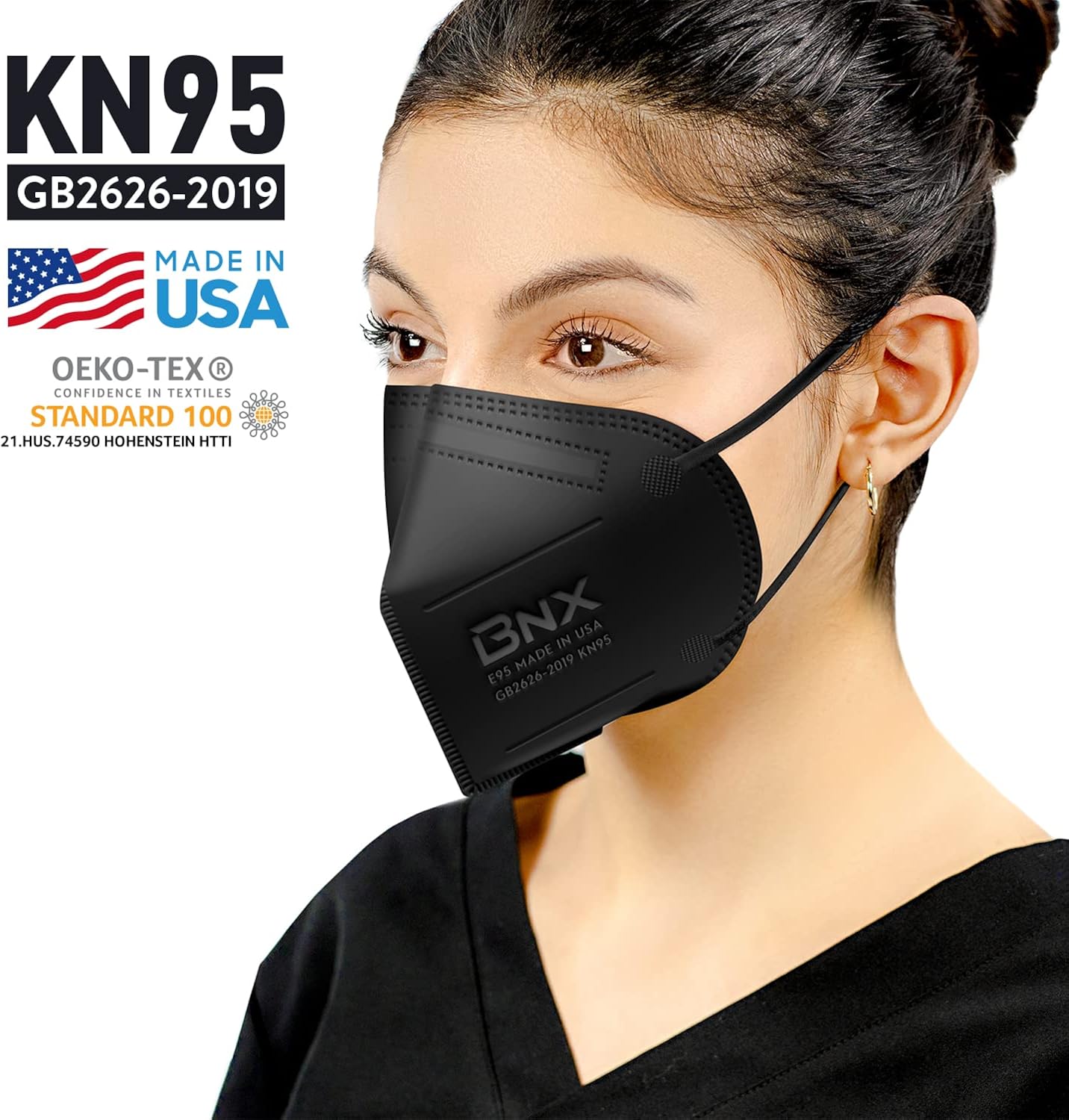 BNX KN95 Face Mask Made in USA (50-Pack), FDA Registered KN95 Mask Disposable Particulate Respirator, GB2626-2019, Protection Against Dust