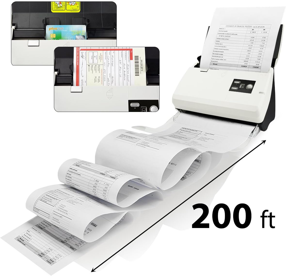 Plustek PS30D duplex Document Scanner: with 50 Sheet Auto Document Feeder (ADF) and searchable PDF function by Abbyy OCR. Support Mac and PC
