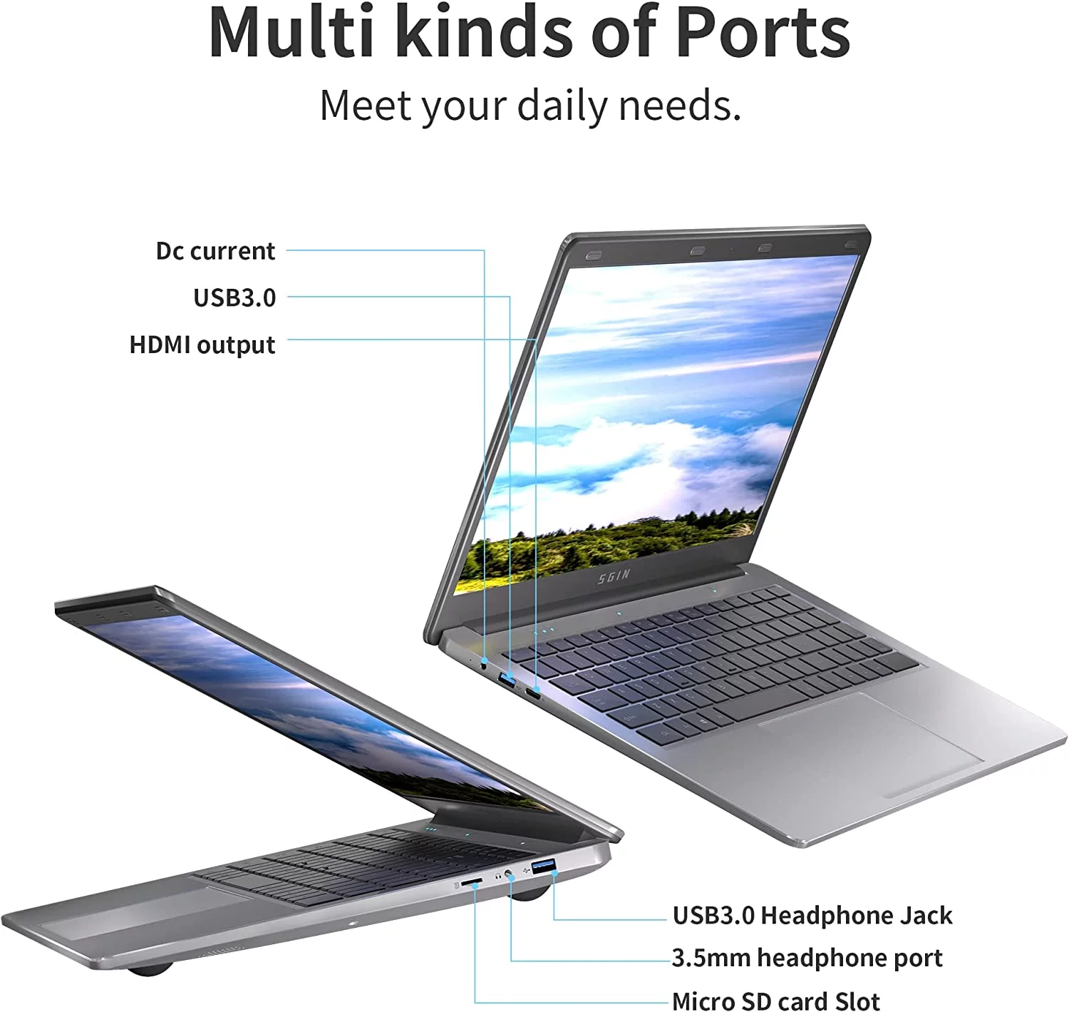 SGIN 15.6inch Laptop 4GB DDR4 128GB SSD Windows 11 with 4 Core Intel Celeron, HD 1366*768 IPS