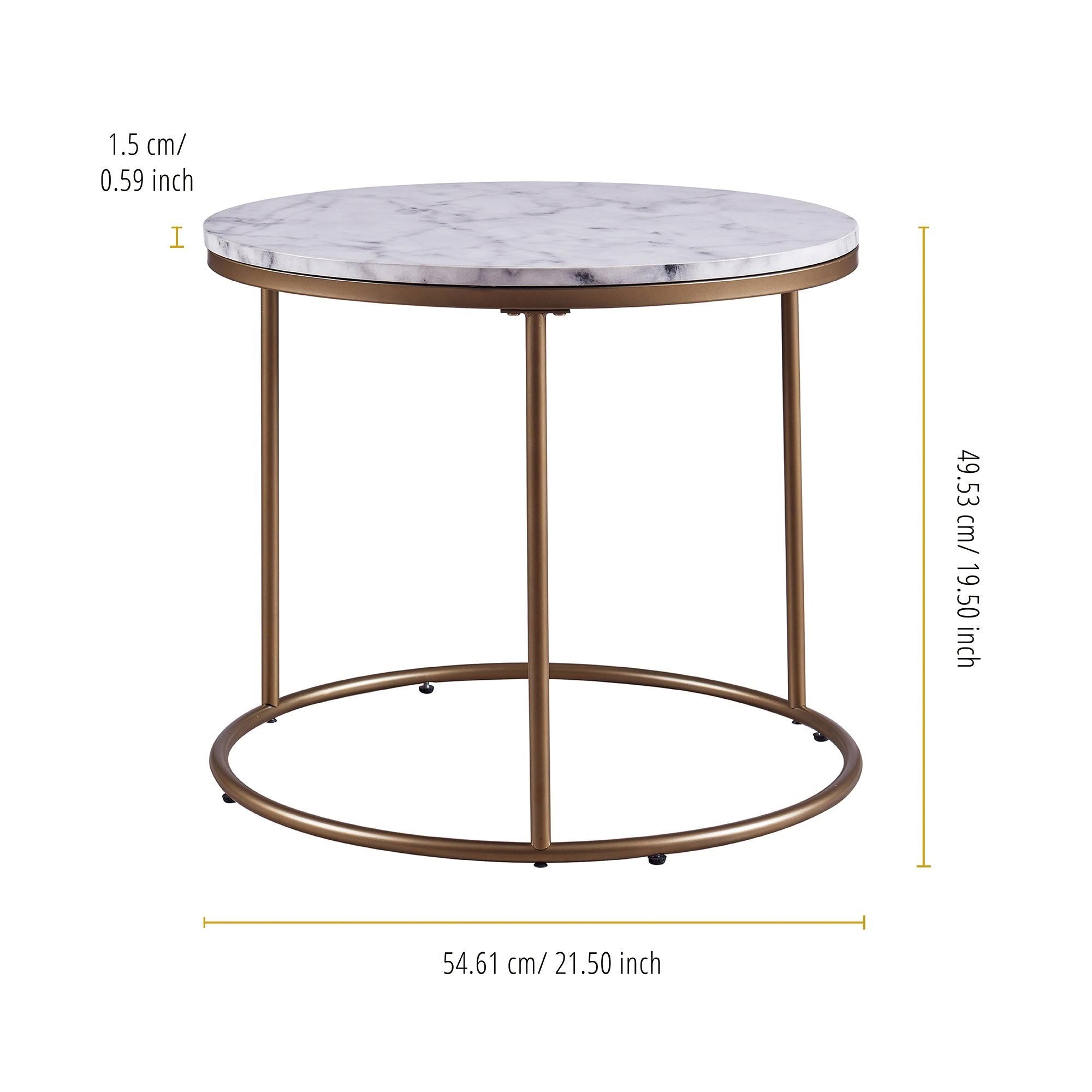 Versanora Marmo Faux-Marble Round Side Table, Marble/Brass
