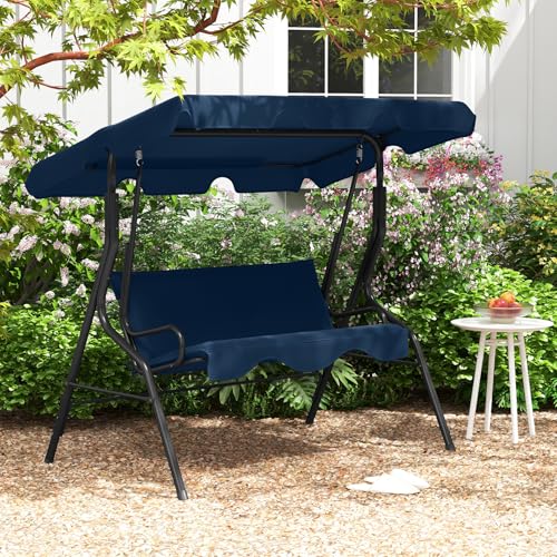Tangkula 3 Person Porch Swing, Patio with Removable Cushion & Powder-Coated Steel Frame, Outdoor Swing with Canopy for Porch, Backyard, Garden