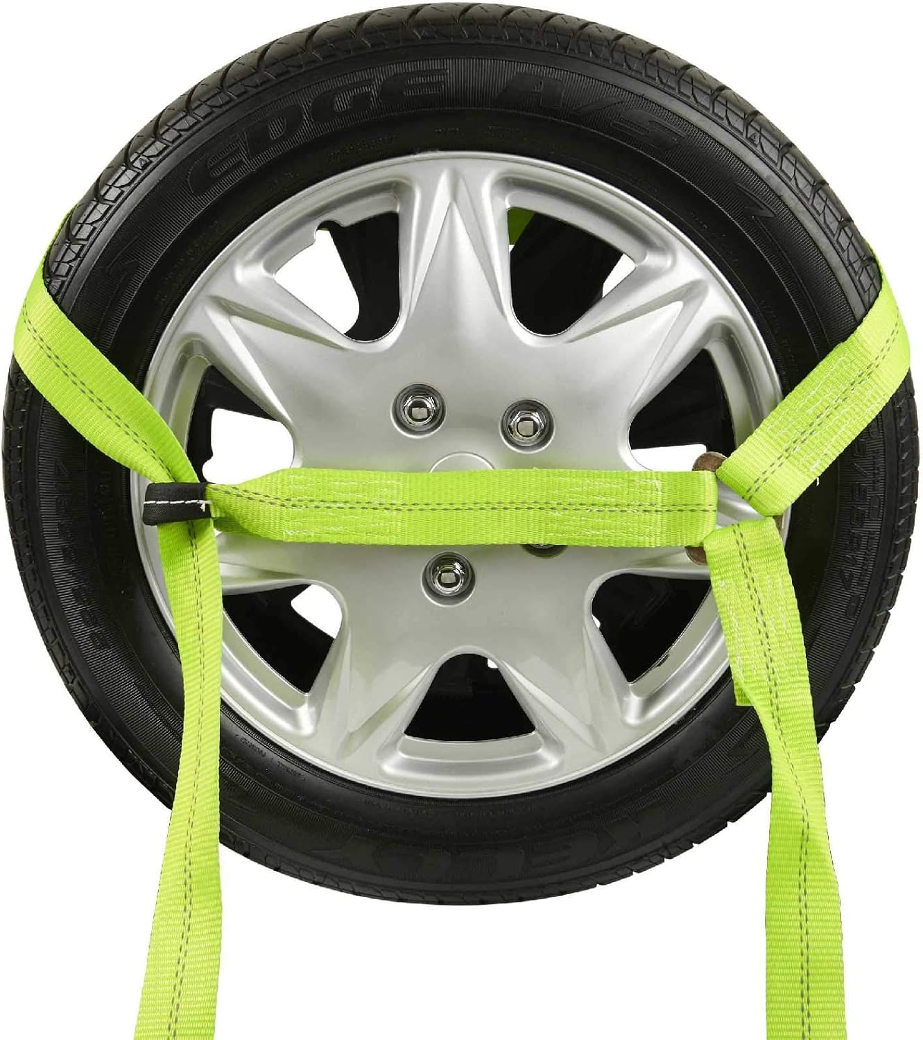 Mytee Products (8 Pack) 2 x 8' Car Tie Down Lasso Ratchet Strap with Chain Anchor - High Viz Green Tire Straps for Car Trailer