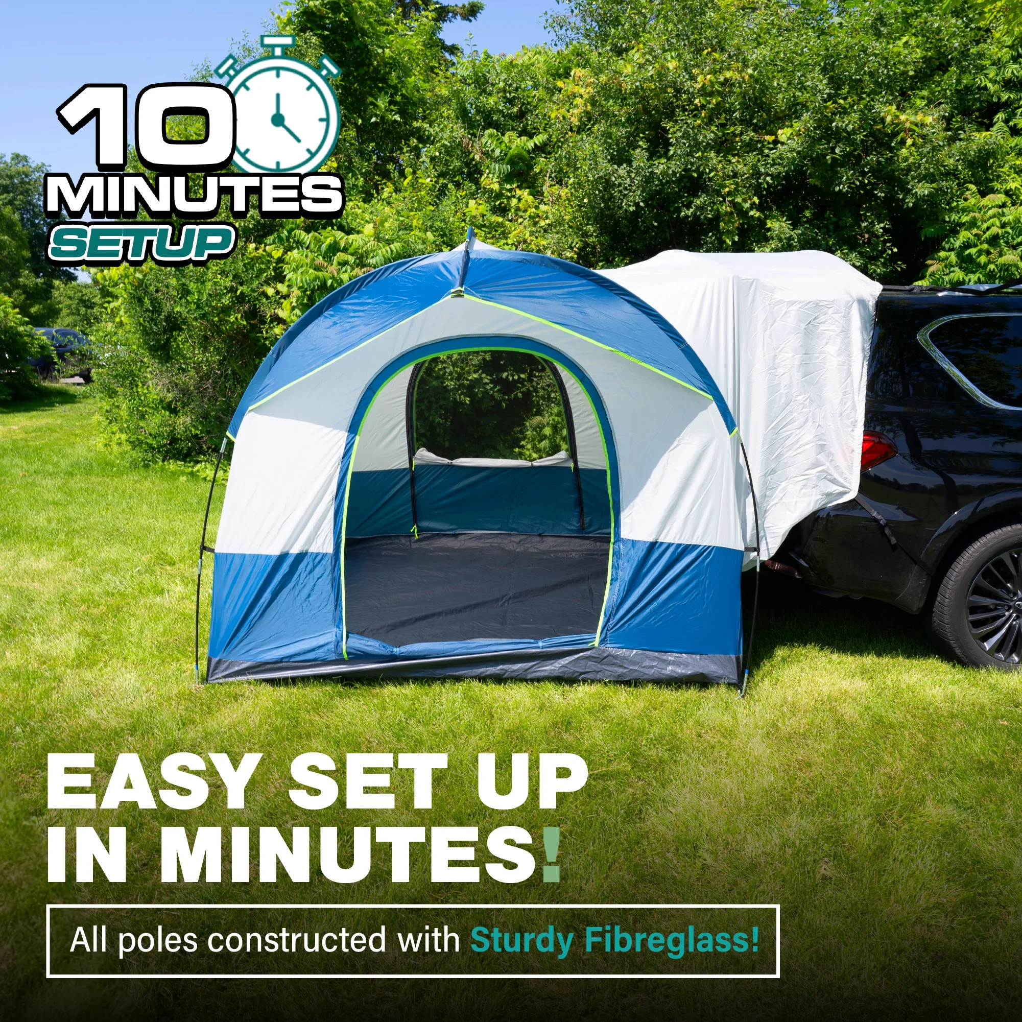 North East Harbor Universal SUV Camping Tent - Up to 8-Person Sleeping Capacity, Includes Rainfly and Storage Bag - 8' W x 8' L x 7.2' H