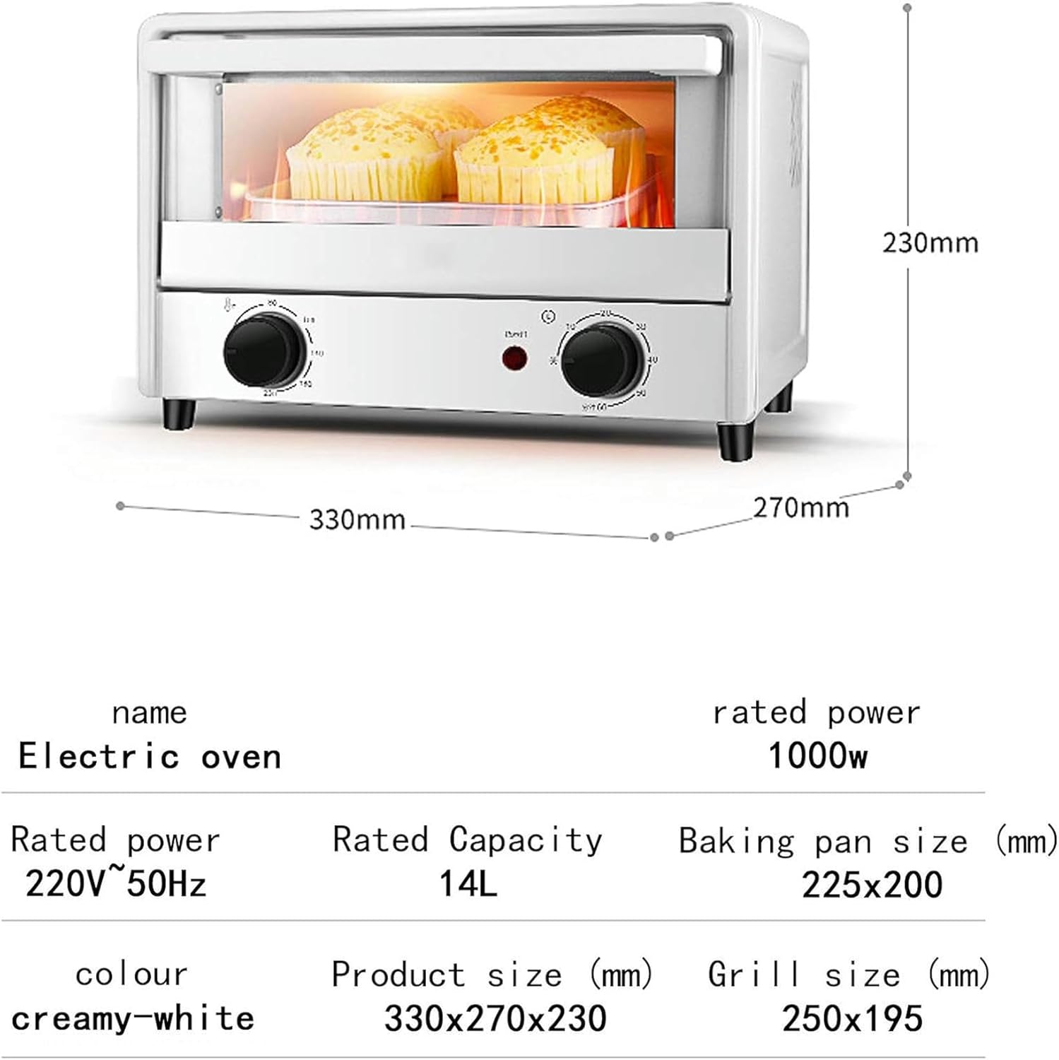 Mini Cooking Toaster, 14L Air Fryer Oven, Convection Grill Oven For Toast/baking/roasting/roasting/dehydrating, 60 -Minute Timer, 1000W