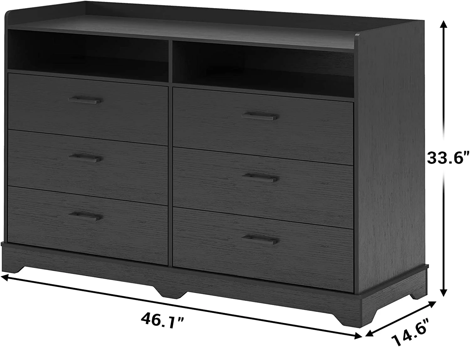 Classic 6 Drawer Dresser,Wood Finish,Modern Farmhouse Storage Tower Chests of Drawers and Open Cubby,for Bedroom,Living Room,Black