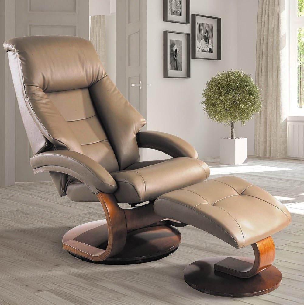 Oslo Collection by Mac Motion Mandal Recliner and Ottoman in Sand Top Grain Leather