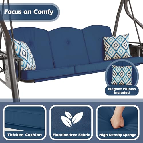 3-Seat Outdoor Porch Swing with Stand, Patio Swing with Canopy