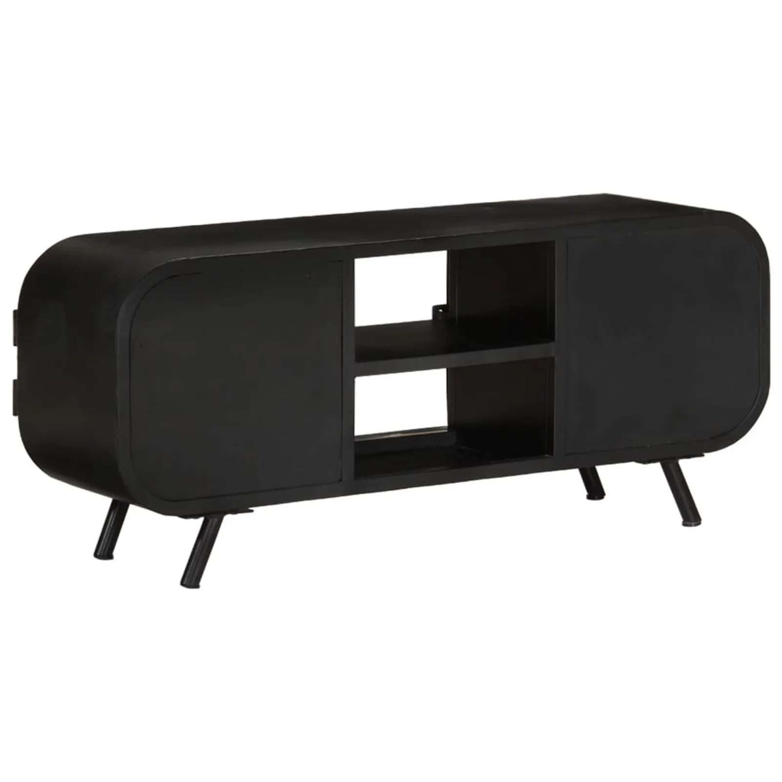 Anself TV Stand with 2 Compartments and 2 Storage Shelves Rough Mango Wood Television Cabinet Sofa End Side Table Iron Legs for Living Room Home