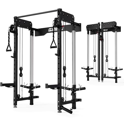WM3-V4 Folding Squat Rack, Wall Mounted Power Rack with Dual Independent Pulley System