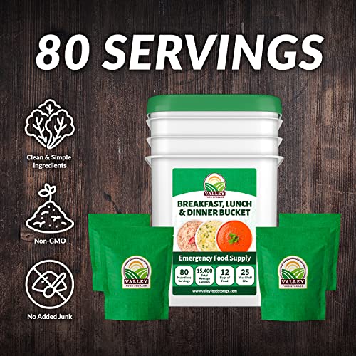 80 Serving Breakfast, Lunch & Dinner Bucket | Premium Emergency Food Supply | Survival Food 25 Year Shelf Life | Camping Food, Backpacking Meals