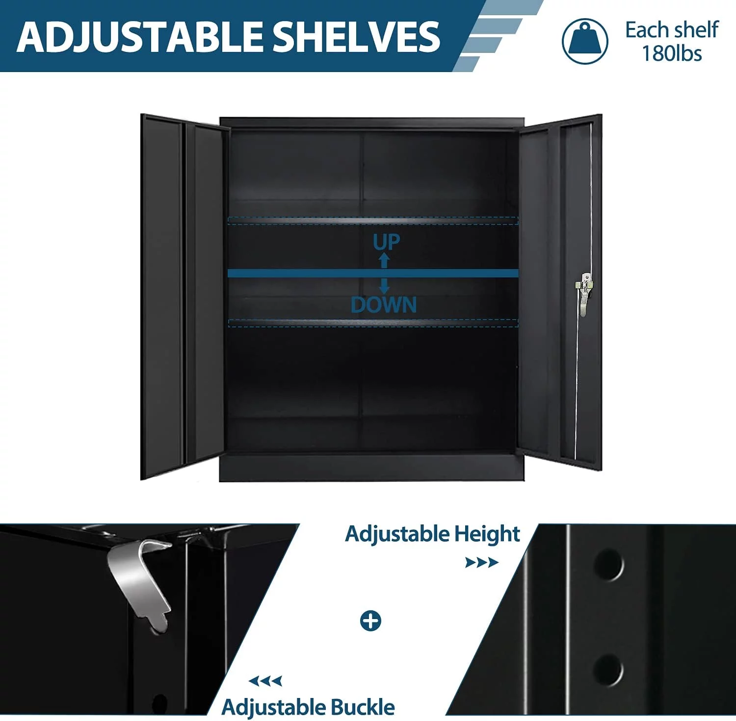 SUNCROWN 42 In Metal Garage Storage Cabinet, Tall Steel Cabinets with Locking Doors and 2 Adjustable Shelves for Home, School, Office,Black