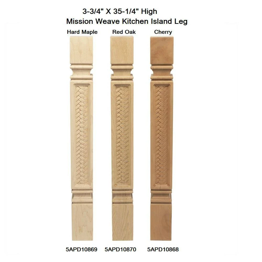 3-3/4 in. x 35-1/4 in. Unfinished North American Solid Hard Maple Mission Weave Kitchen Island Leg