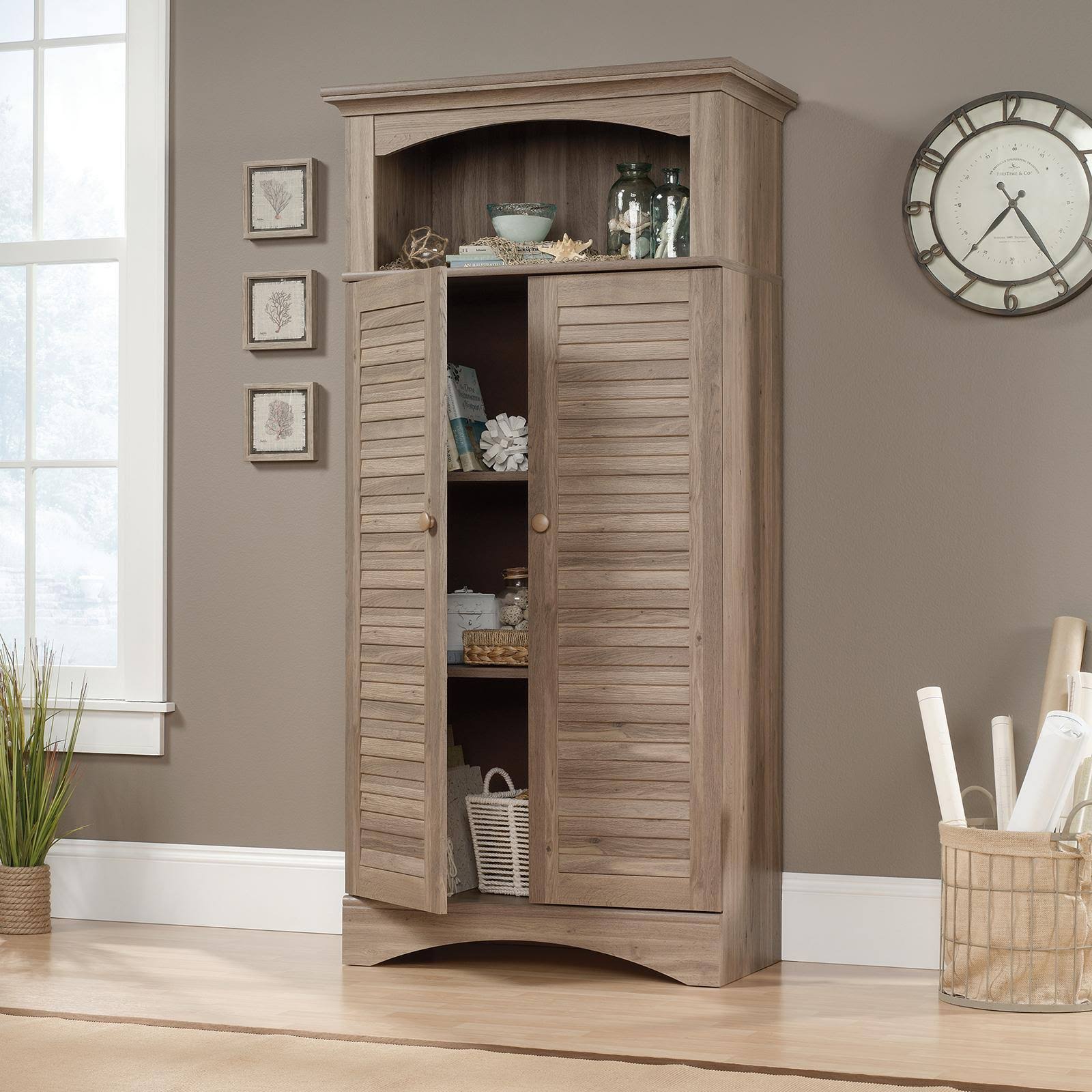 Sauder Harbor View Storage Cabinet in Salt Oak - Sauder 423660