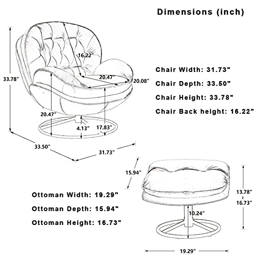Baysitone Velvet Swivel Accent Chair with Ottoman Set, Modern Lounge Chair with Footrest, Comfy Armchair with 360 Degree Swiveling for Living Room