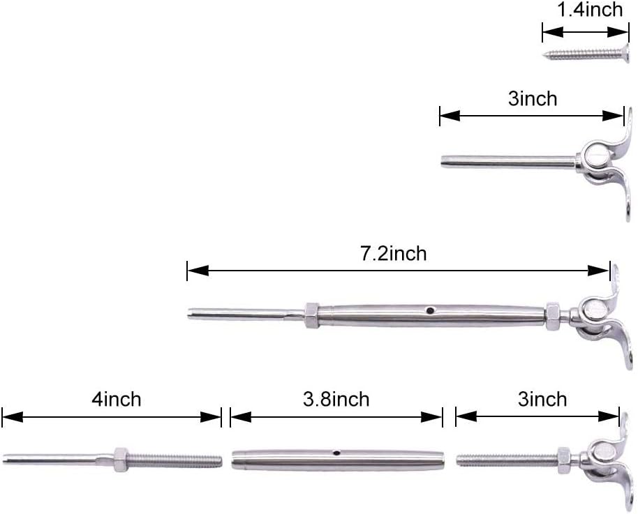 CKE 12 Pack T316 Stainless Steel Cable Railing Kits Fit 3/16" Stainless Steel Wire Rope Cable,Toggle Turnbuckle & End for Cable Railing Systems