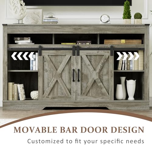 Farmhouse TV Stand for 65+ Inch TV, 34'' Tall Entertainment Center with Sliding Barn Doors