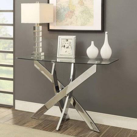 Modern Transitional Tempered Glass Top Chrome Sofa Table with Criss Cross Metal Base, Men's, Size: One Size