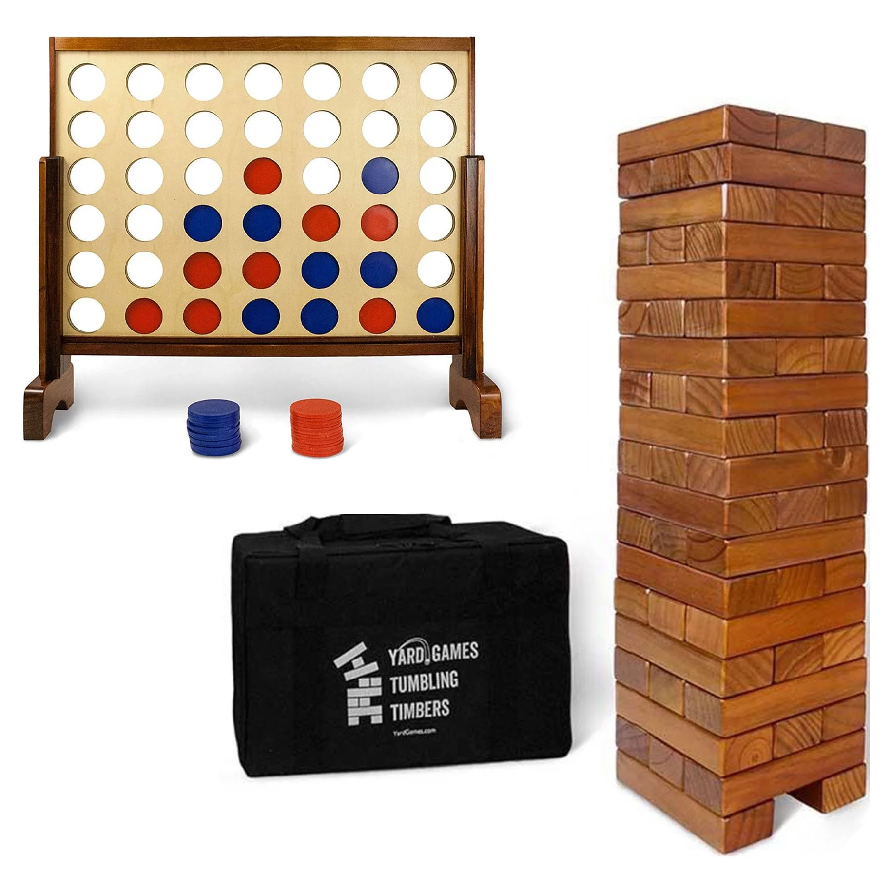 YardGames Giant Tumbling Timbers Stacking & Giant 4 in a Row Game Bundle