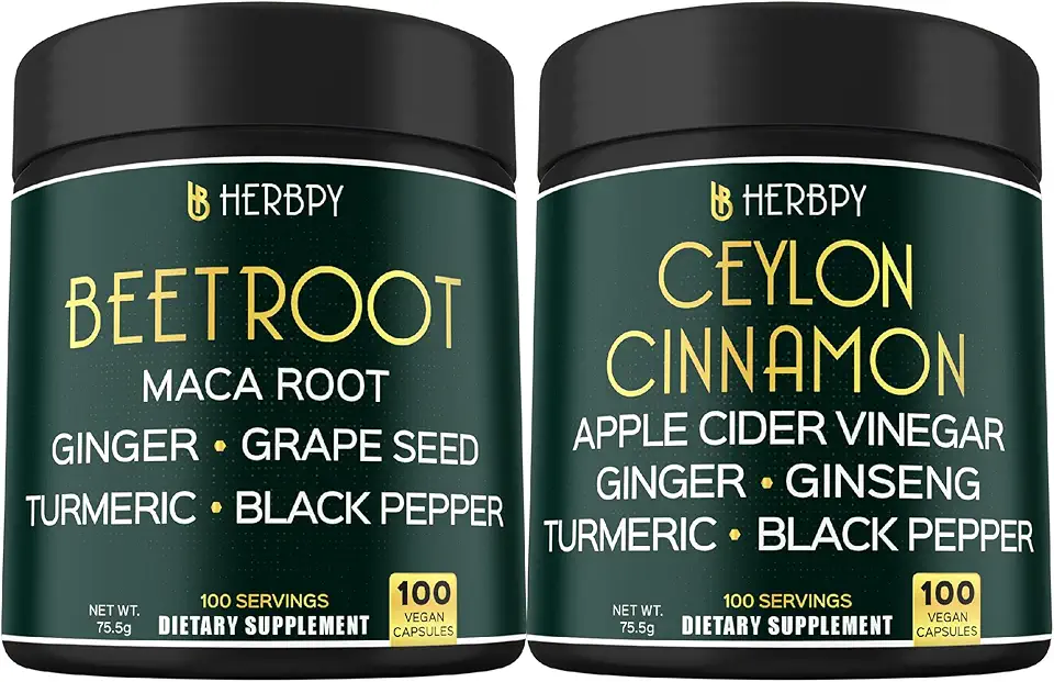 Bundle 6in1 Beet Root Capsules & 6in1 Premium Ceylon Cinnamon Supplements - Support Immune & Digestive Health - Kansas Nuitrition - HNZSDS