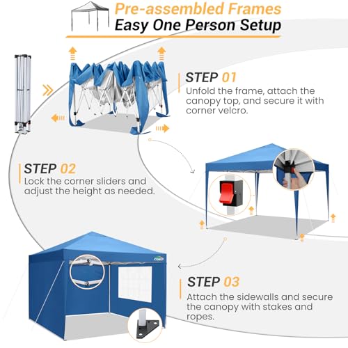 COBIZI 10x10 Pop up Canopy Tent Protable Canopy Tent with 4 Sidewalls Waterproof Commercial Instant Shelter for Parties, Wedding