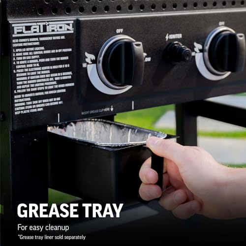 Char-Griller® Flat Iron 2-Burner Propane Gas Flat-Top Griddle with Steel Griddle Top, Wind Guards and Removable Lid