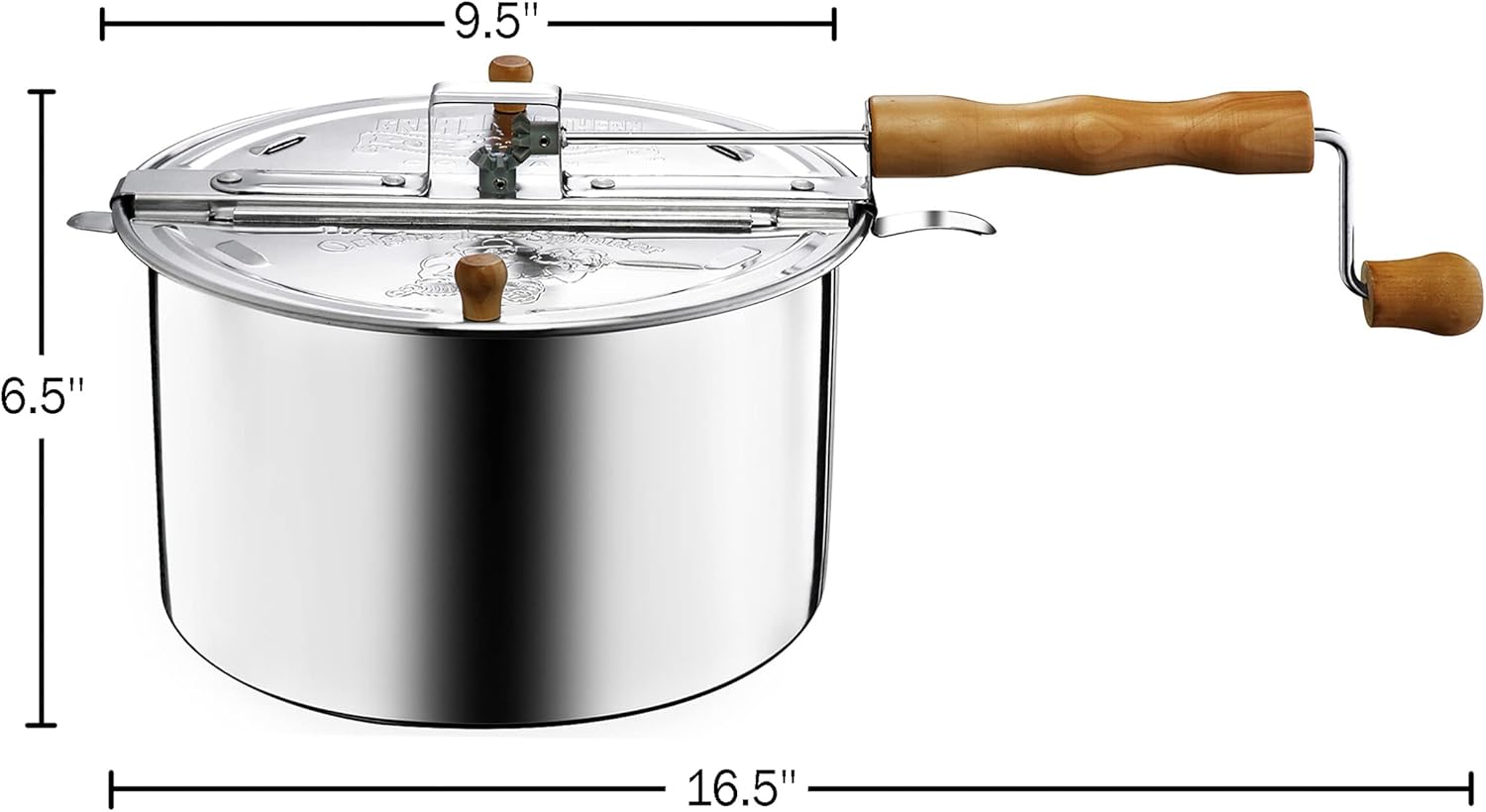 Great Northern Popcorn Stovetop Popcorn Maker With Wooden Handles, Silver, 5qt (529019ECS)