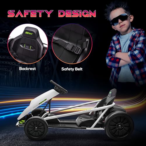 Aosom 24V 8.1 MPH Electric Go Kart, Drifting Car Battery Powered Ride on Toy Outdoor with Slow Start, Music, Horn Honking and Safety Belt