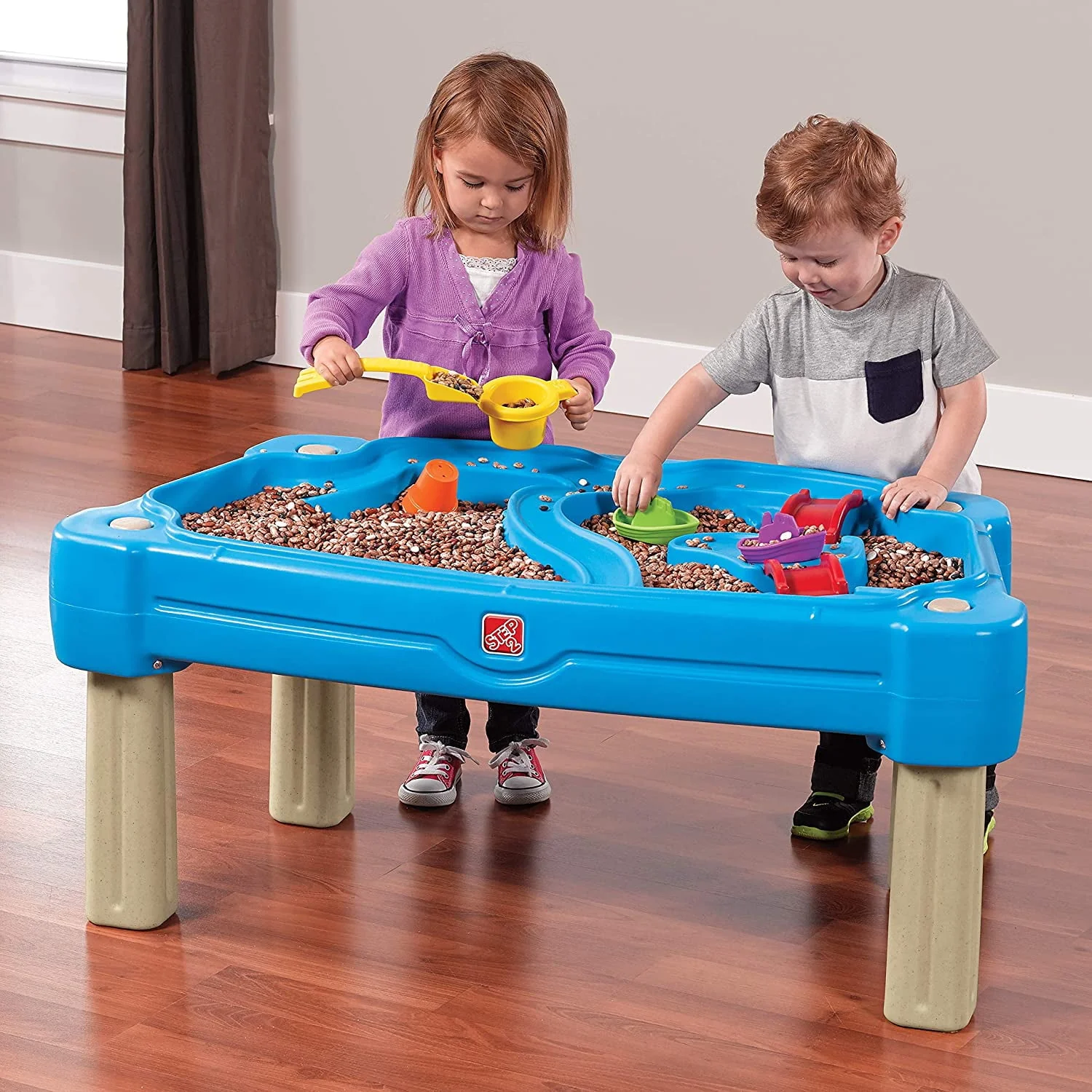Step2 Cascading Cove Blue Plastic Sandbox and Water Table for Toddlers with Cover and Umbrella