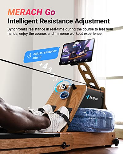 MERACH Foldable Wooden Rowing Machine, Water Electromagnetic Rower Machine for Home Use, Exclusive App Lifetime Membership, Patented Space Saver