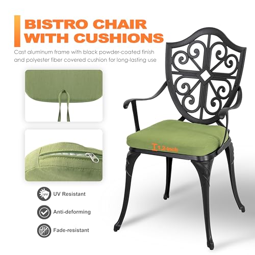 NUU GARDEN 3 Piece Bistro Set Outdoor, All Weather Cast Aluminum Patio Bistro Sets Patio Table and Chairs Set of 2 with Umbrella Hole for Yard