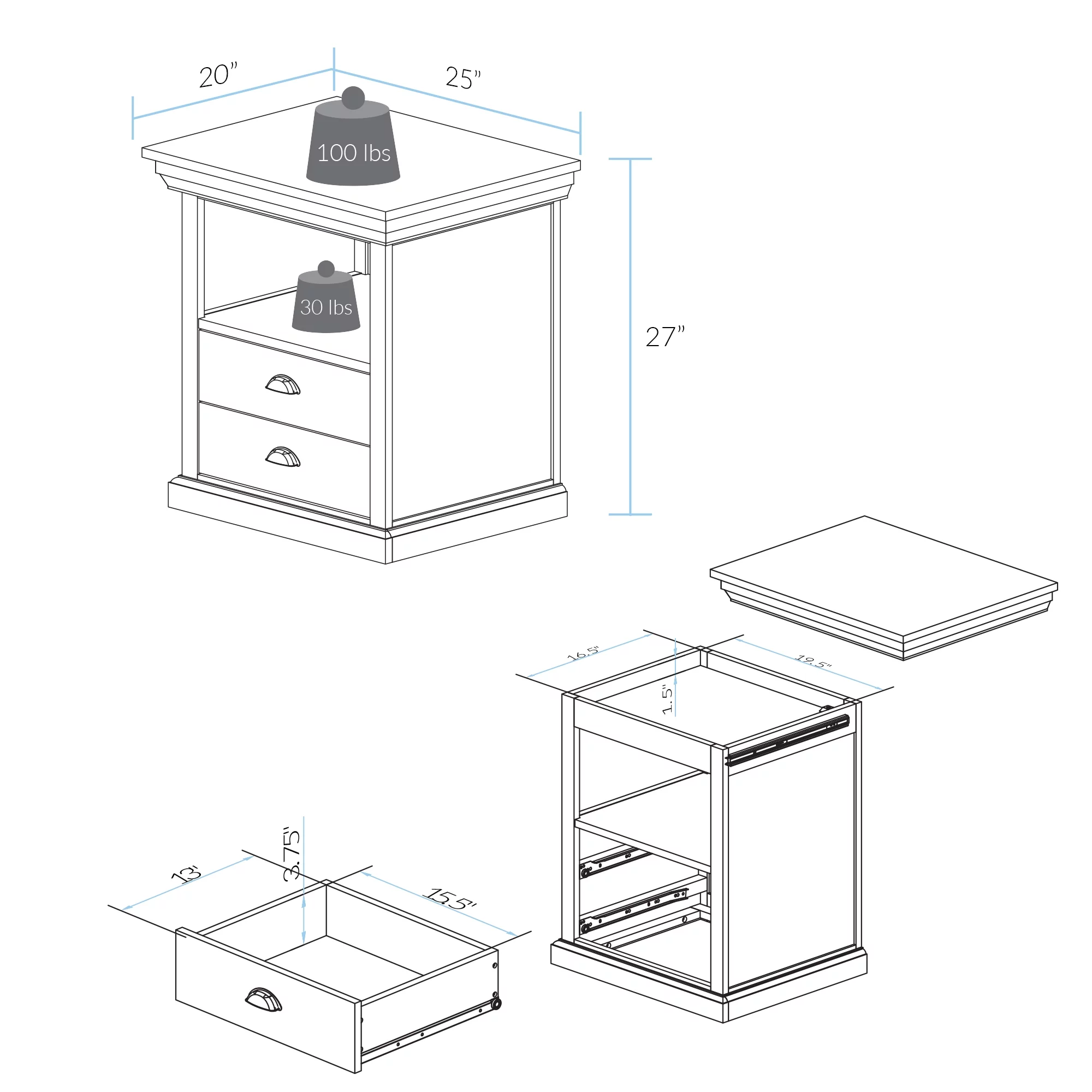 Casual Home Lincoln Nightstand with Concealed Compartment