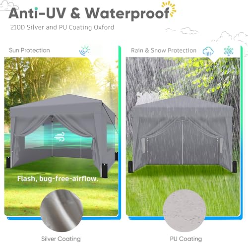 SANWAY 10x10 Pop Up Canopy Tent with Sidewalls x 4 &ndash; Easy Setup Canopy Tent, Waterproof, UV-Resistant