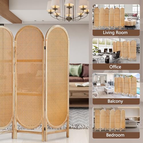 3 Panel Room Dividers and Folding Privacy Screens, Hand-Made Rattan Room Divider with Bi-Directional Hinge