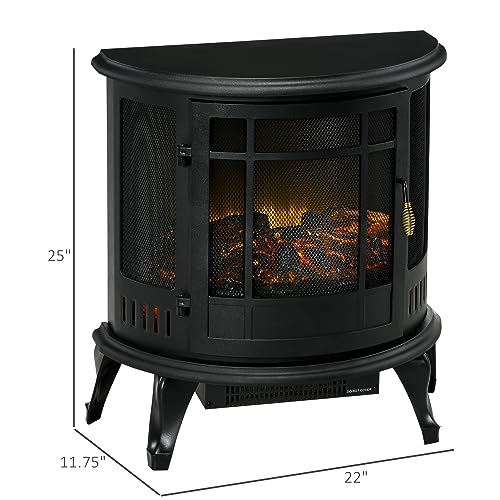 HOMCOM 22" Electric Fireplace Stove, Freestanding Electric Fire Place Heater with Realistic LED Flame, Adjustable Temperature, 1500W