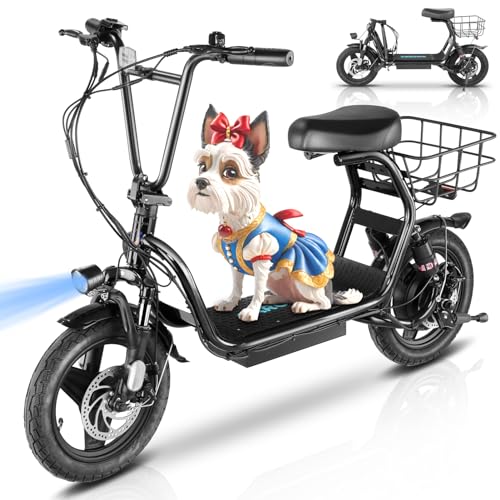 Caroma 500W/800W/1200W Electric Scooter with Seat, 14" Fat Tire Electric Scooter Adults, Max 15/25/30Miles Ranges, Top Speed 20mph