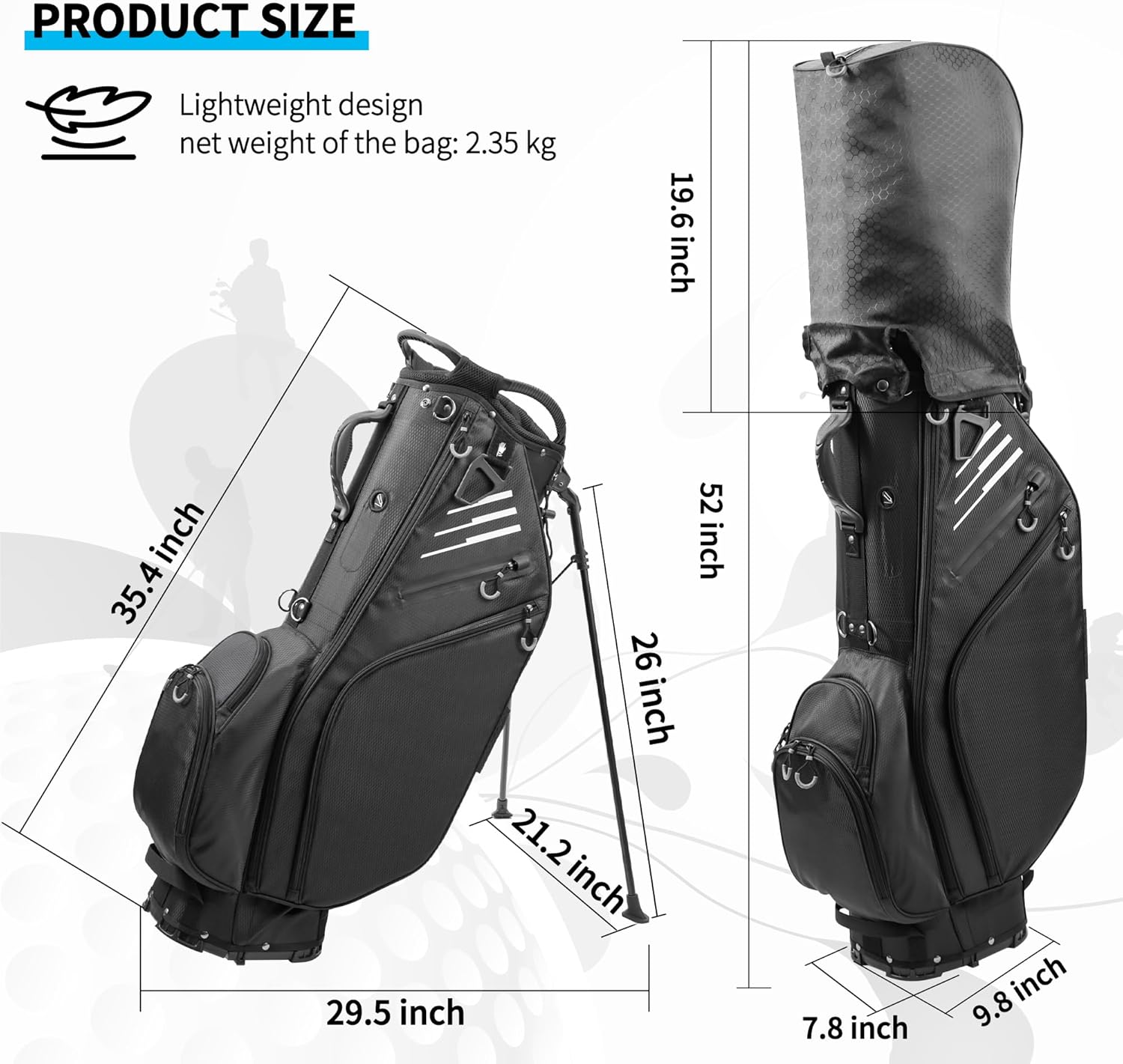 Golf Stand Bag 14 Way Full-Length Dividers with Stand, Lightweight Waterproof Golf Bag, 8 Pockets, Cooler Pouch,Golf Club Bag for Men, Dual Strap