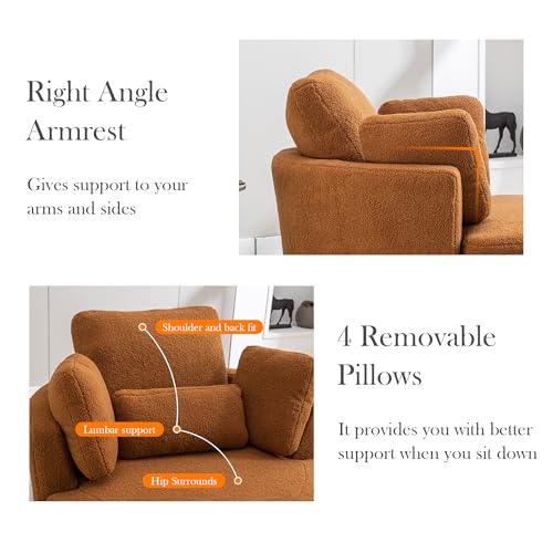 Aoiy & Wifon 42.2" W Oversized Swivel Barrel Chair with Ottoman, Upholstered Round Accent Chair with Storage Ottoman, Chenille, Beige