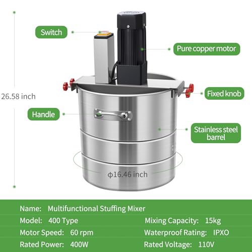 Multifunctional Stuffing Mixer, 33Lbs Automatic Dry and Wet Food Mixer, 110V 400W Stainless Steel Stirring Machine For Various Fillings