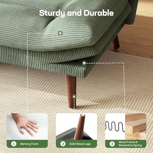 Marsail Futon Sofa Bed, Futon Couch with Adjustable Backrest & Armrests, Convertible Small Sleeper Sofa Bed for Small Apartments, Study Room, Office