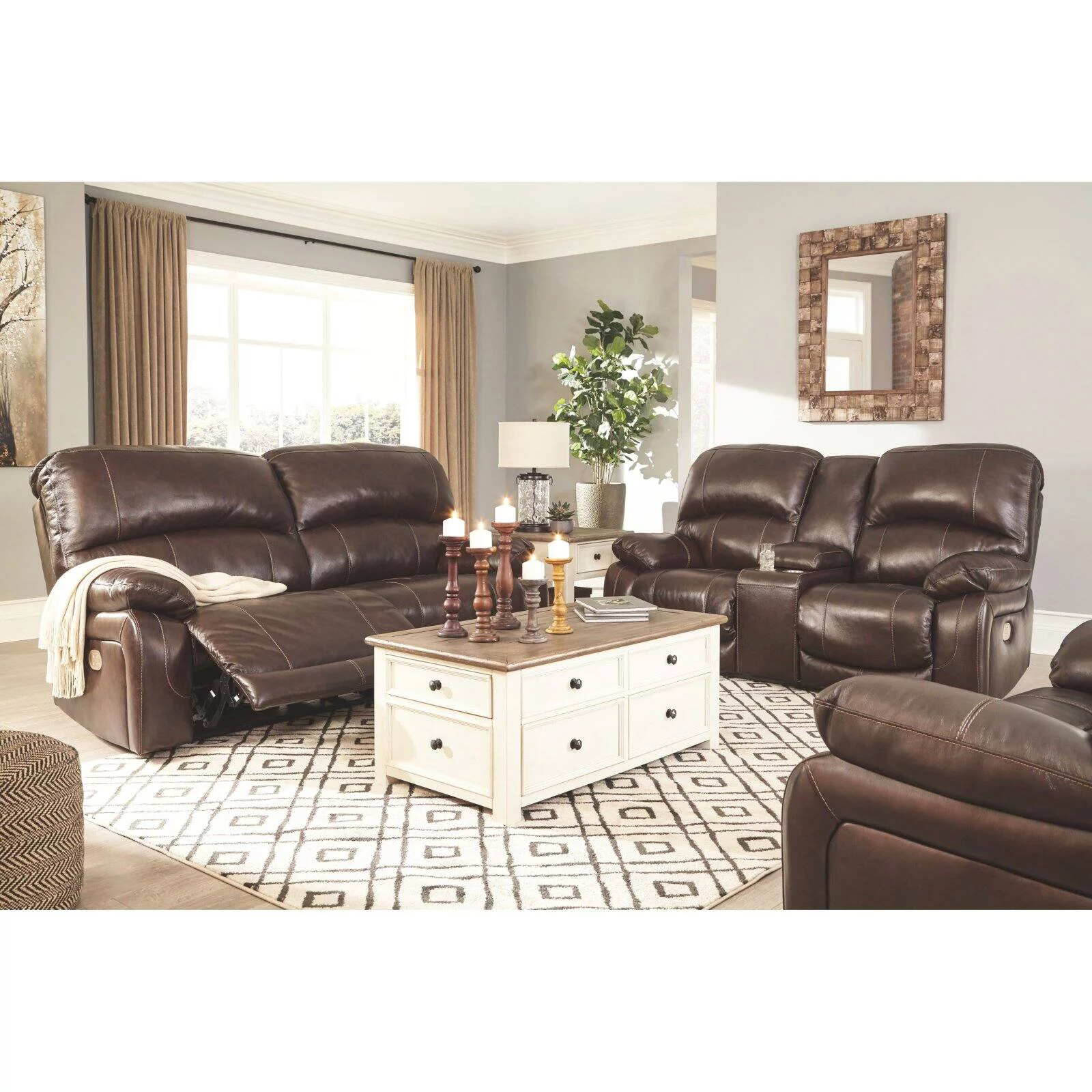 Ashley Furniture Hallstrung Leather Power Reclining Sofa in Gray