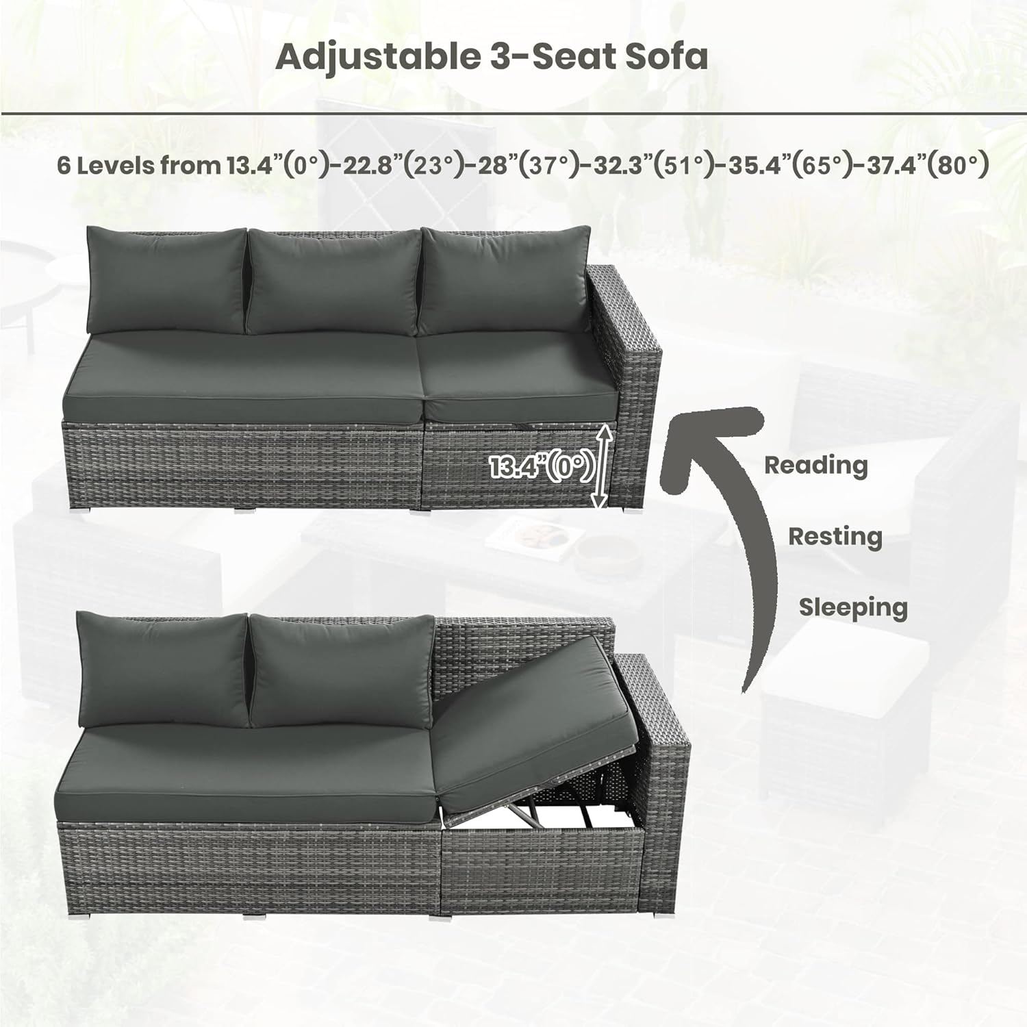 Outdoor 6-Piece All Weather PE Rattan Sofa Set, Garden Patio Wicker Sectional Furniture Set with Adjustable Seat, Storage Box