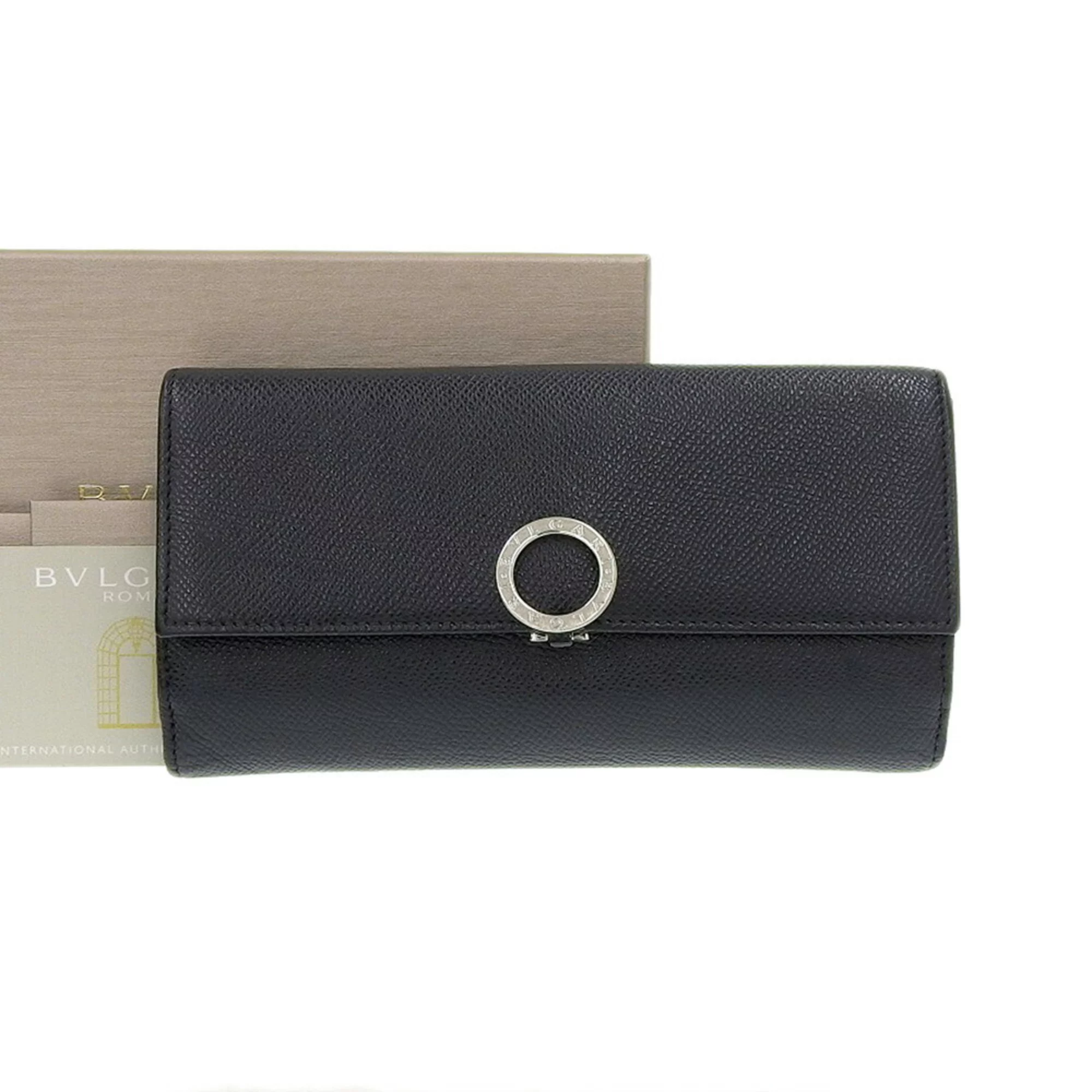Pre-Owned Bulgari BVLGARI logo double hook long wallet W leather black (Fair)