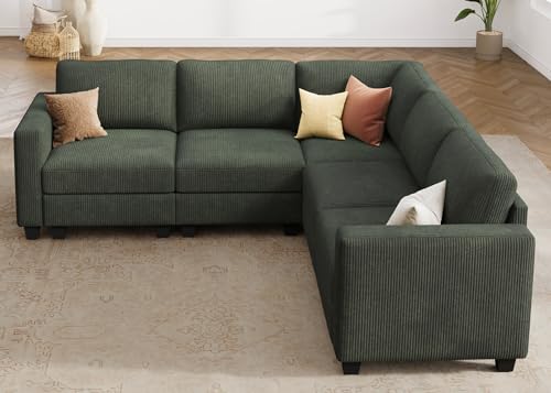 HONBAY Corduroy Modular Sectional Couch with Storage L-Shaped Sectional Couches for Living Room 6 Seater Modular Sofa, Dark Gray