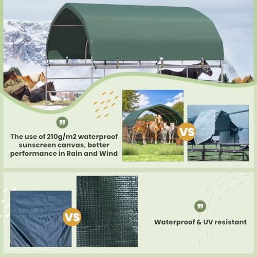 YOLENY Corral Shelter (Green, 12'x12'), Heavy Duty Round Style Canopy, Waterproof and UV Treated Universal Cover